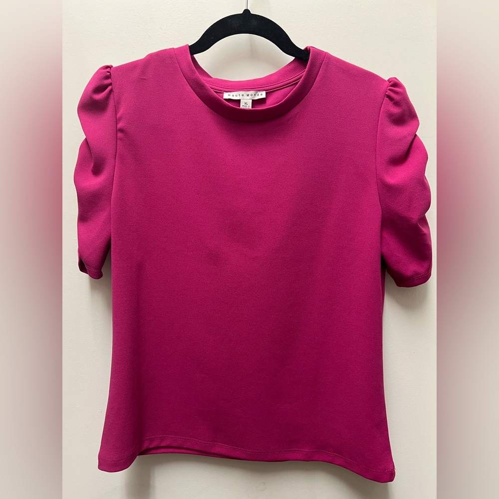 Haute Monde Fuchsia Round Neck T-Shirt Top Solid bubble Half-Sleeved size XL